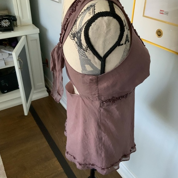 TED BAKER Silk Purple Mauve Beaded V-Neck Tie Back Sleeveless Blouse SZ Small - Picture 15 of 16